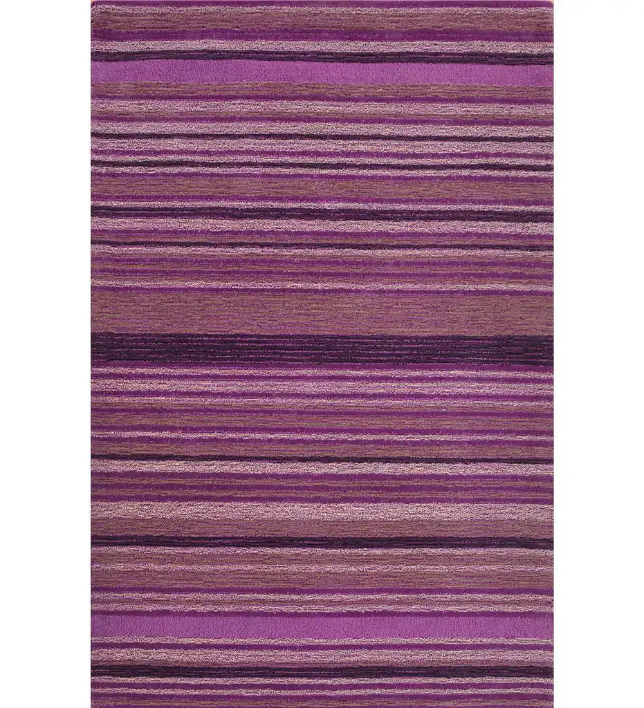 Purple striped hand-tufted wool rug with multitone linear design