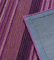 Handcrafted wool rug with striped plum and violet tones
