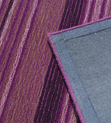 Handcrafted wool rug with striped plum and violet tones