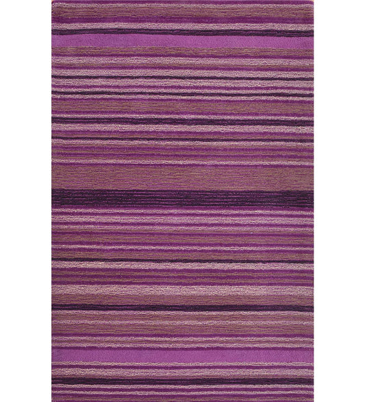 Purple striped hand-tufted wool rug with multitone linear design