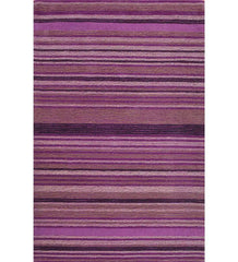 Purple striped hand-tufted wool rug with multitone linear design