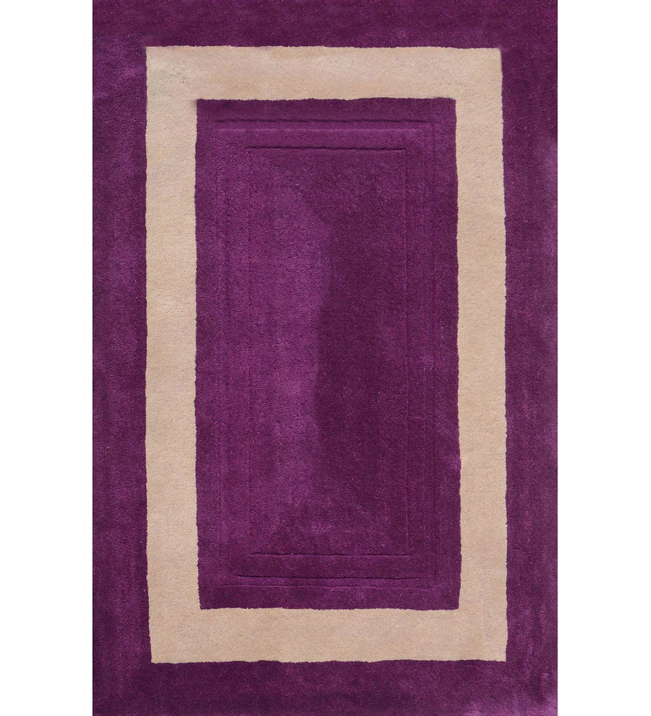 Purple and beige bordered hand-tufted wool rug