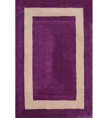 Purple and beige bordered hand-tufted wool rug