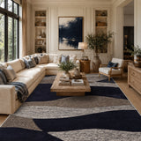 Purple & Beige Modern Plum Wave Textured Area Rug - Hand Tufted