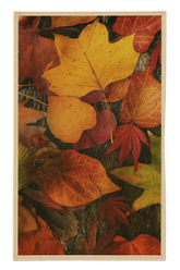 Realistic autumn leaf rug with golden and crimson leaves, machine washable.