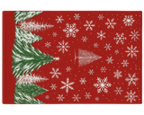 Festive holiday washable rug featuring snowflakes and Christmas trees