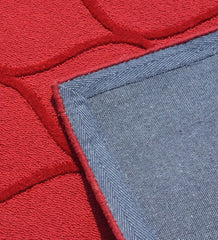 Handcrafted red wool rug with embossed modern wave design