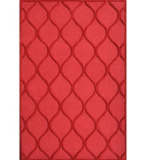 Red embossed geometric hand-tufted wool rug with wave design