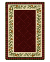 Hand-tufted red plaid Christmas rug with pinecone border.