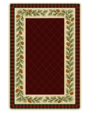 Hand-tufted red plaid Christmas rug with pinecone border.
