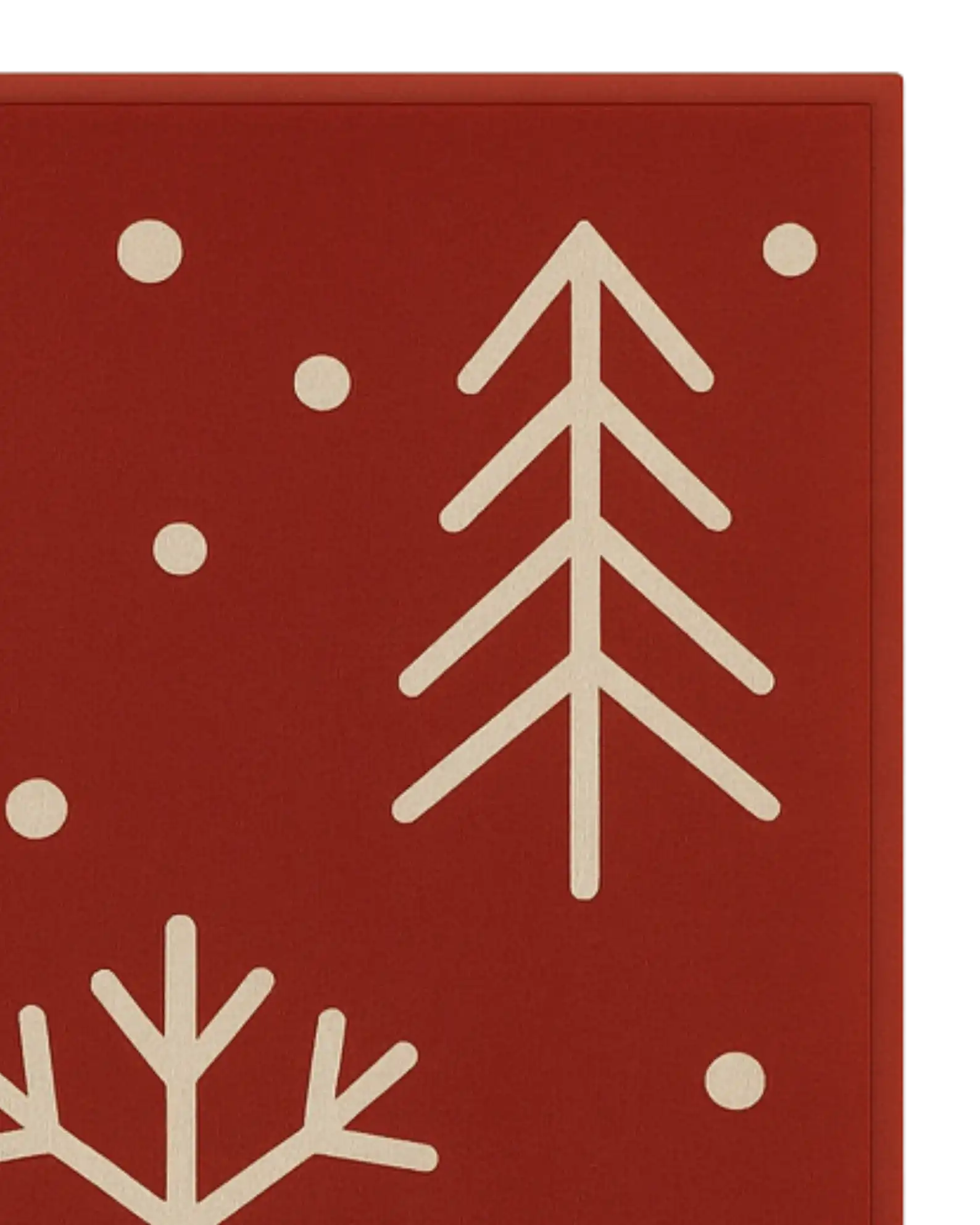 Long washable holiday runner rug in red with Scandinavian-style design.