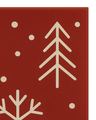 Long washable holiday runner rug in red with Scandinavian-style design.