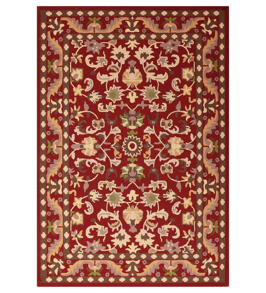 Red traditional floral hand-tufted wool rug with ornate border
