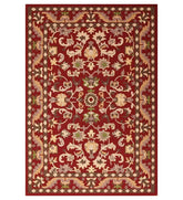 Red traditional floral hand-tufted wool rug with ornate border