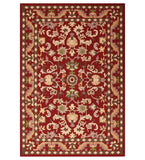 Red traditional floral hand-tufted wool rug with ornate border