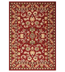 Red traditional floral hand-tufted wool rug with ornate border