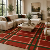 Red Christmas Plaid Tartan Area Rug - Hand Tufted