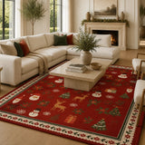 Red Christmas Reindeer & Snowman Area Rug - Hand Tufted