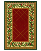 Hand-tufted plaid tartan Christmas rug with pinecone border.