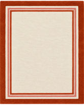 Red and ivory hand-tufted wool area rug with geometric border