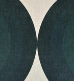 Luxury handwoven rug with retro geometric arch design in deep green and earthy beige tones