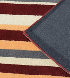 Handcrafted wool rug with multi-color striped design for living rooms.