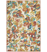 Rust and mustard floral watercolor style rug for bohemian spaces.