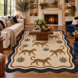 Leopard 8x10 rectangular wool area rug for living room with spotted animal print and botanical design