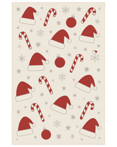 Christmas rug with Santa hats, candy canes, and snowflake pattern