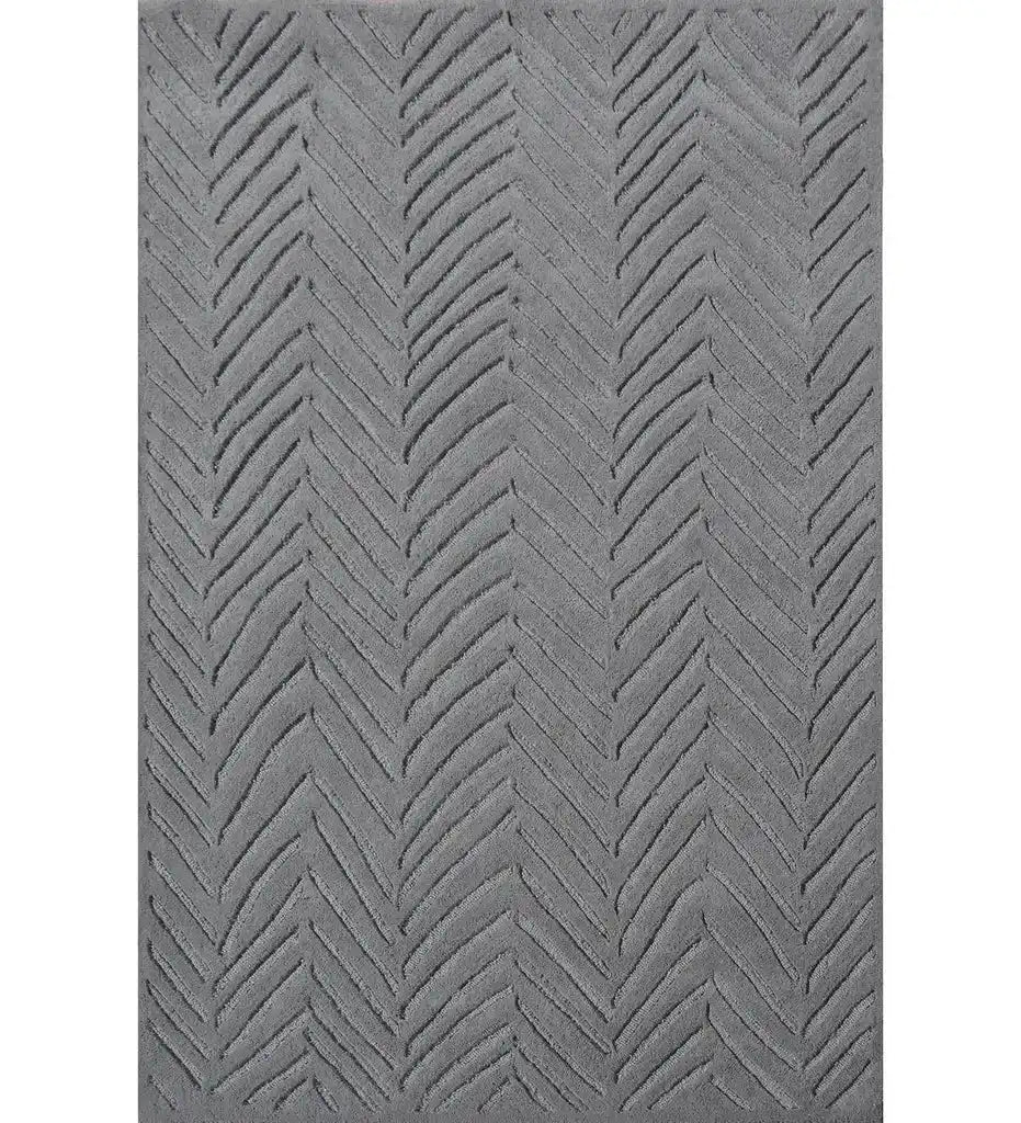 Slate grey hand-tufted wool rug with chevron textured pattern