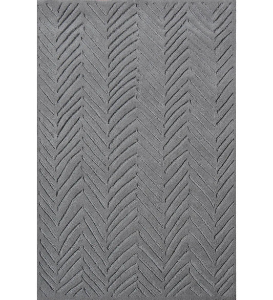 Slate grey hand-tufted wool rug with chevron textured pattern
