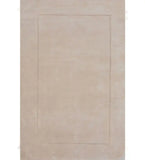 Solid beige minimalist hand-tufted rug with subtle rectangular border design
