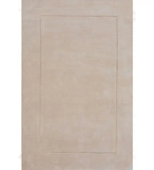 Solid beige minimalist hand-tufted rug with subtle rectangular border design