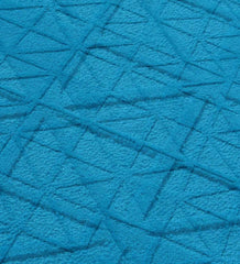 Solid blue modern geometric rug with embossed overlapping triangle pattern