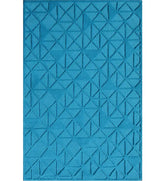 Modern blue hand-tufted wool rug with embossed geometric design
