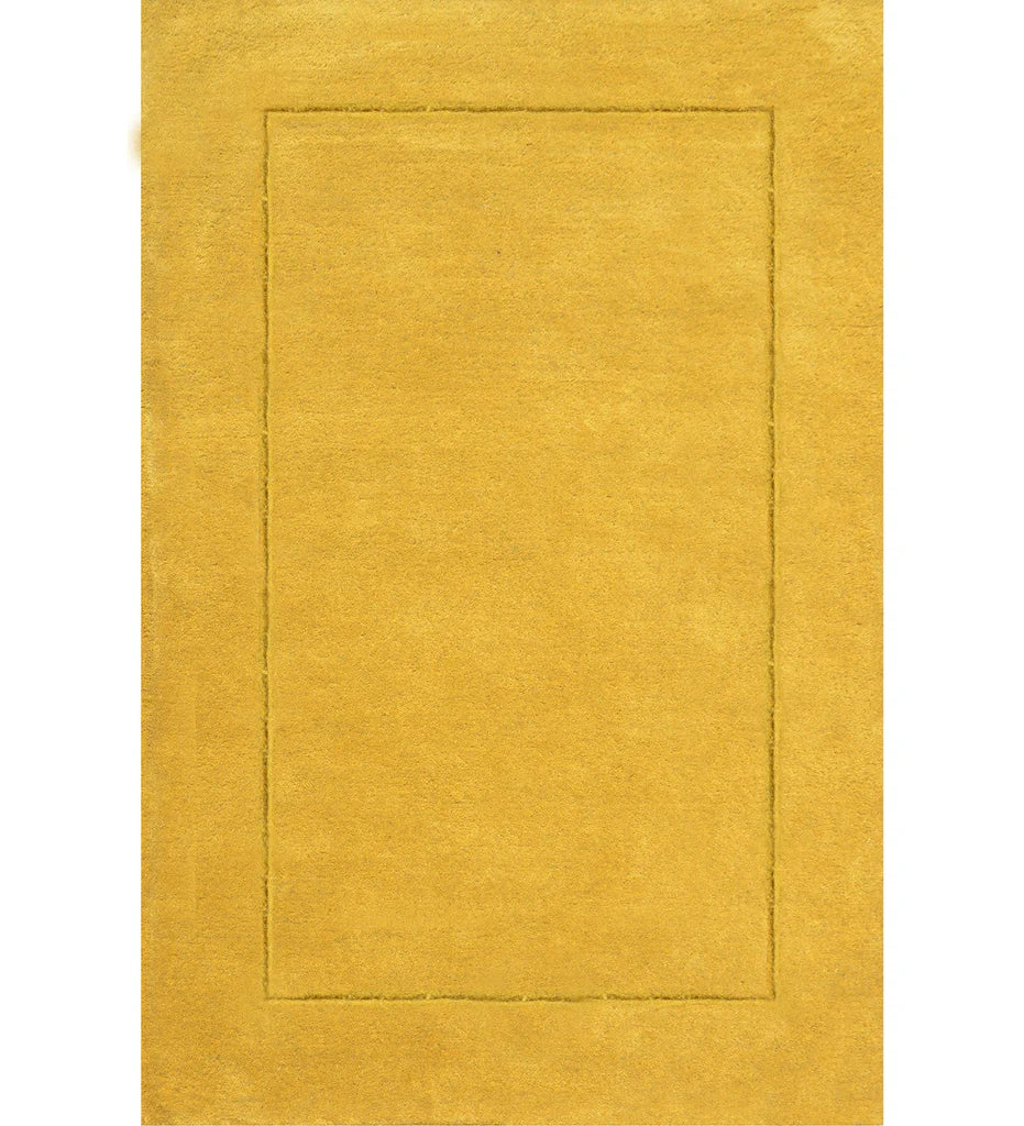 Solid golden yellow hand-tufted wool rug with embossed border