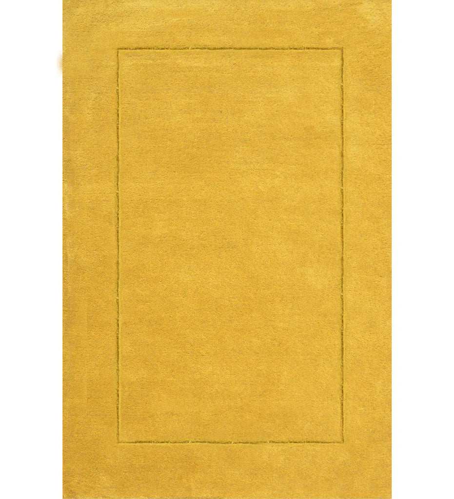 Solid golden yellow hand-tufted wool rug with embossed border