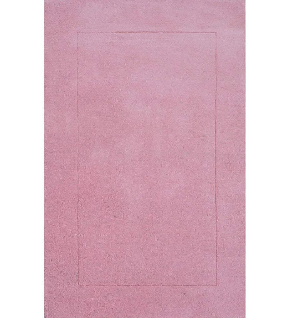 Solid pink hand-tufted wool rug with embossed rectangle design