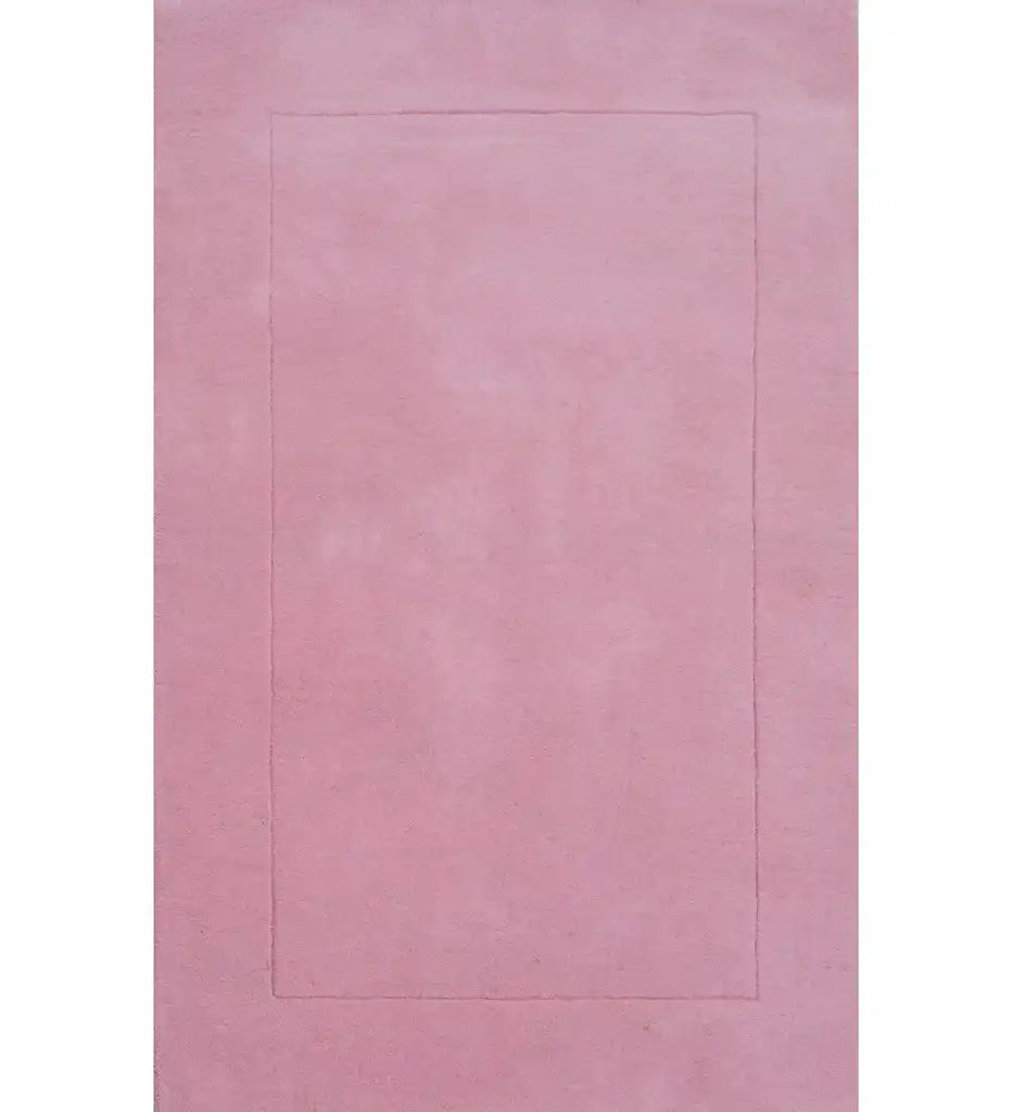 Solid pink hand-tufted wool rug with embossed rectangle design