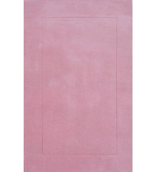 Solid pink hand-tufted wool rug with embossed rectangle design