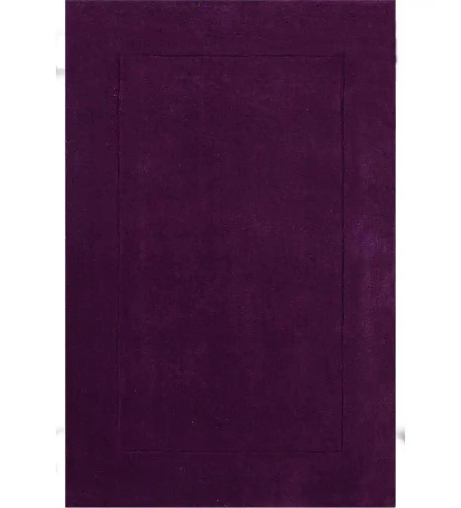 Solid purple hand-tufted wool rug with embossed rectangle