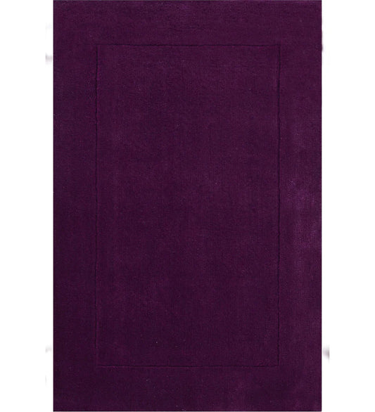 Solid purple hand-tufted wool rug with embossed rectangle