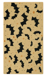 Halloween rug with black bats flying across beige background.
