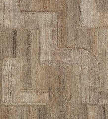 Contemporary beige hand-tufted rug with structured block motif