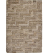 Hand-tufted wool rug with beige and taupe geometric block design