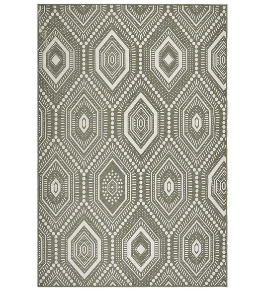 Taupe and ivory hexagon boho rug for modern interiors.