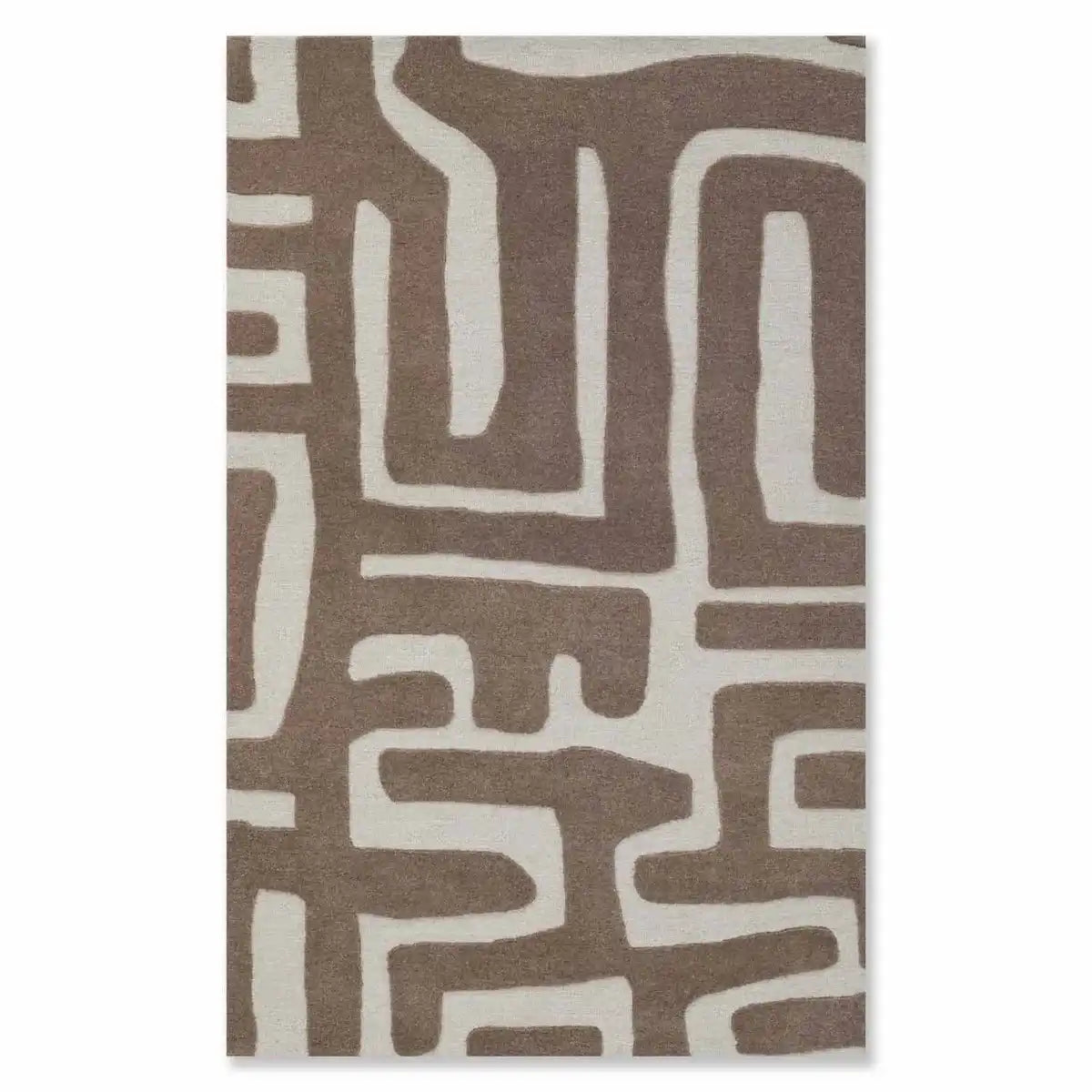 Taupe and cream abstract patterned luxury handwoven rug by Mannat Rugs