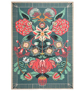 Teal Floral Rug with colorful blooming patterns.