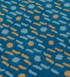 Luxury teal rug with white and yellow geometric dot pattern