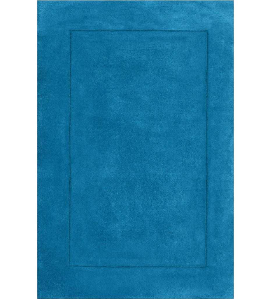 Solid teal hand-tufted wool rug with minimalist border design